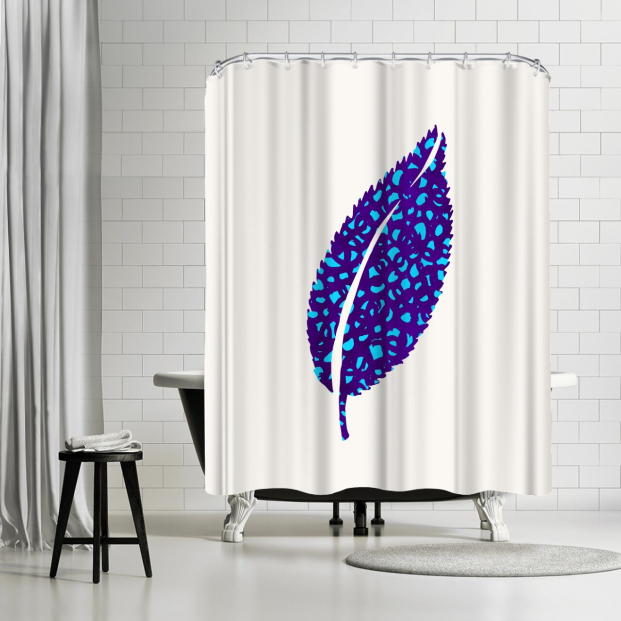 Indigo Leaf by Modern Tropical Shower Curtain 71&#x22; x 74&#x22;